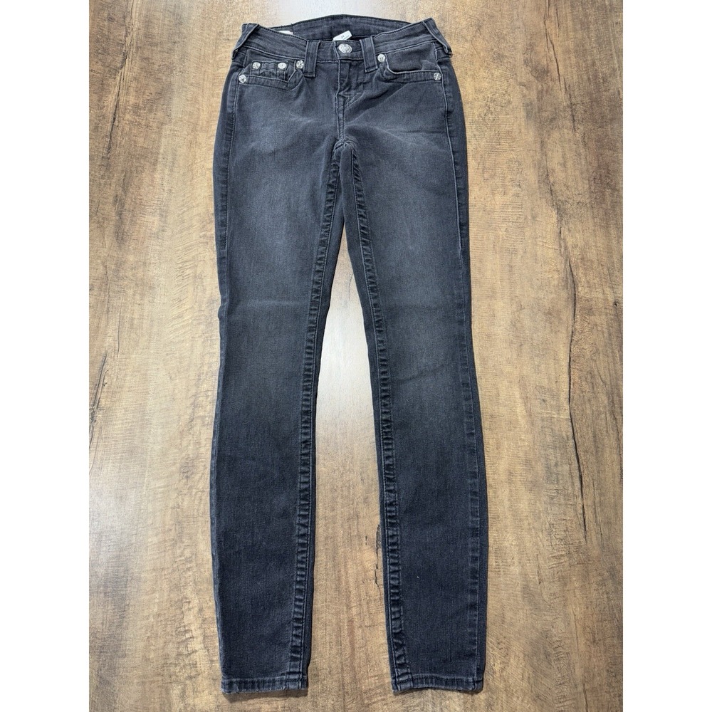 True Religion Halle Mid Rise Super Skinny Jeans - Body Rinse Black Size 24‎